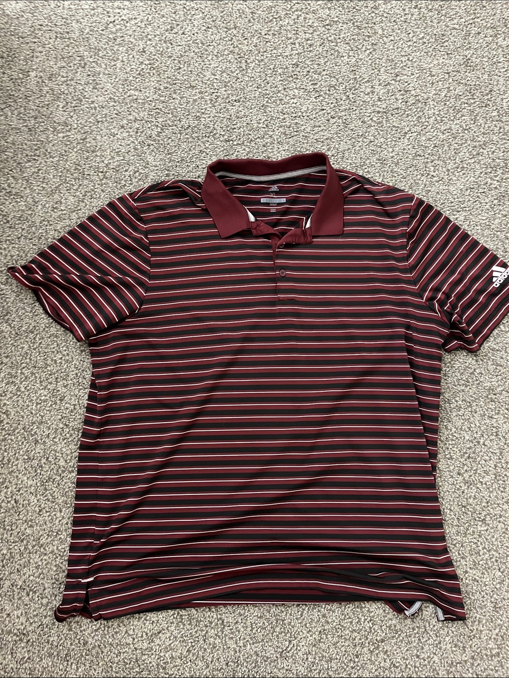 adidas Men's Maroon and Black Striped Polo Shirt
